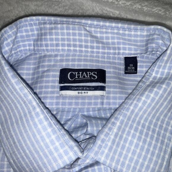 Chaps Big Fit Dress Shirt 20 34/35 Blue Check Button Front Long Sleeve Classic - Picture 3 of 9